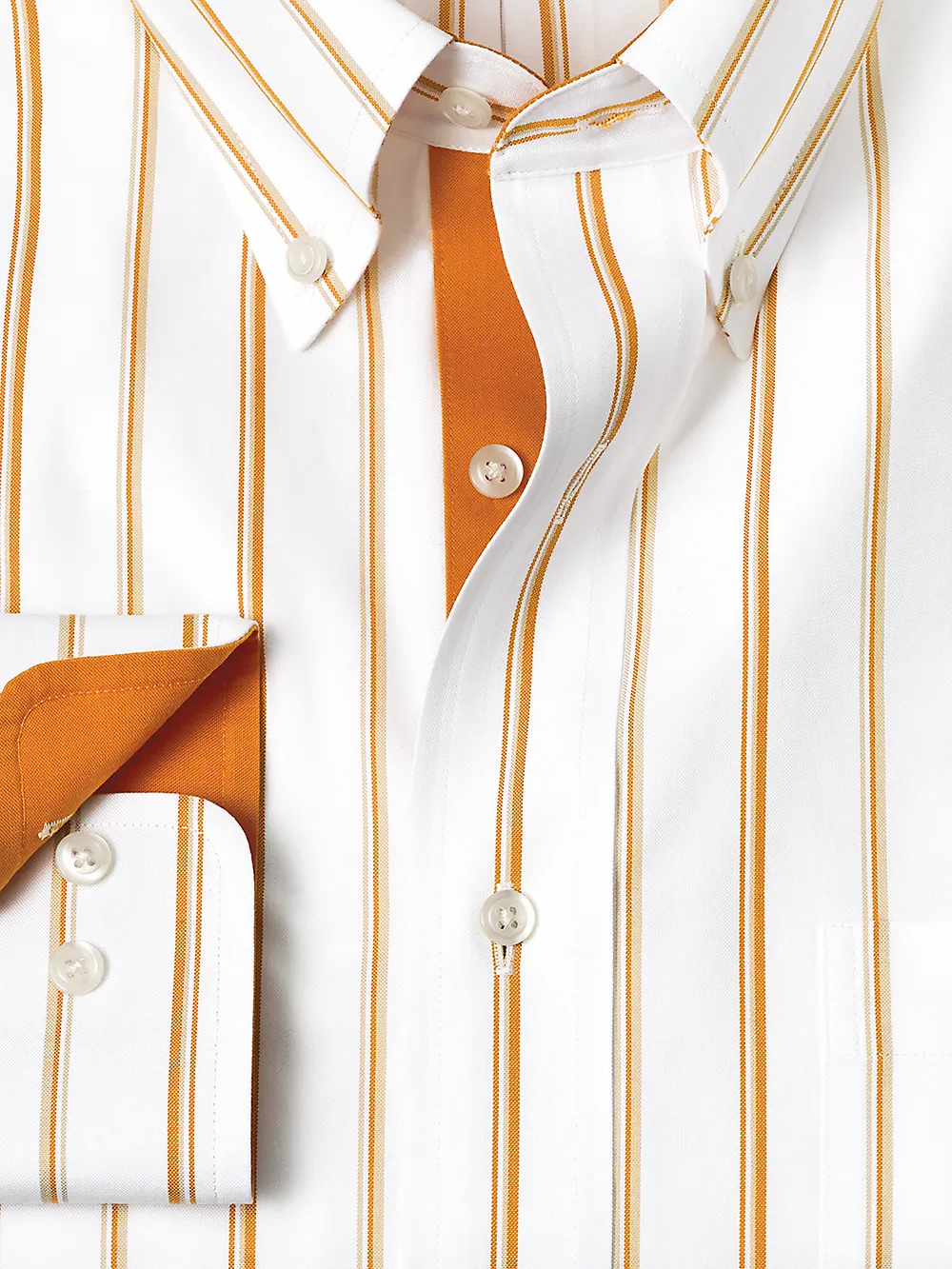 Non-Iron Cotton Stripe Dress Shirt With Contrast Trim - Melon/tan sold by Paul Fredrick product image thumbnail 2
