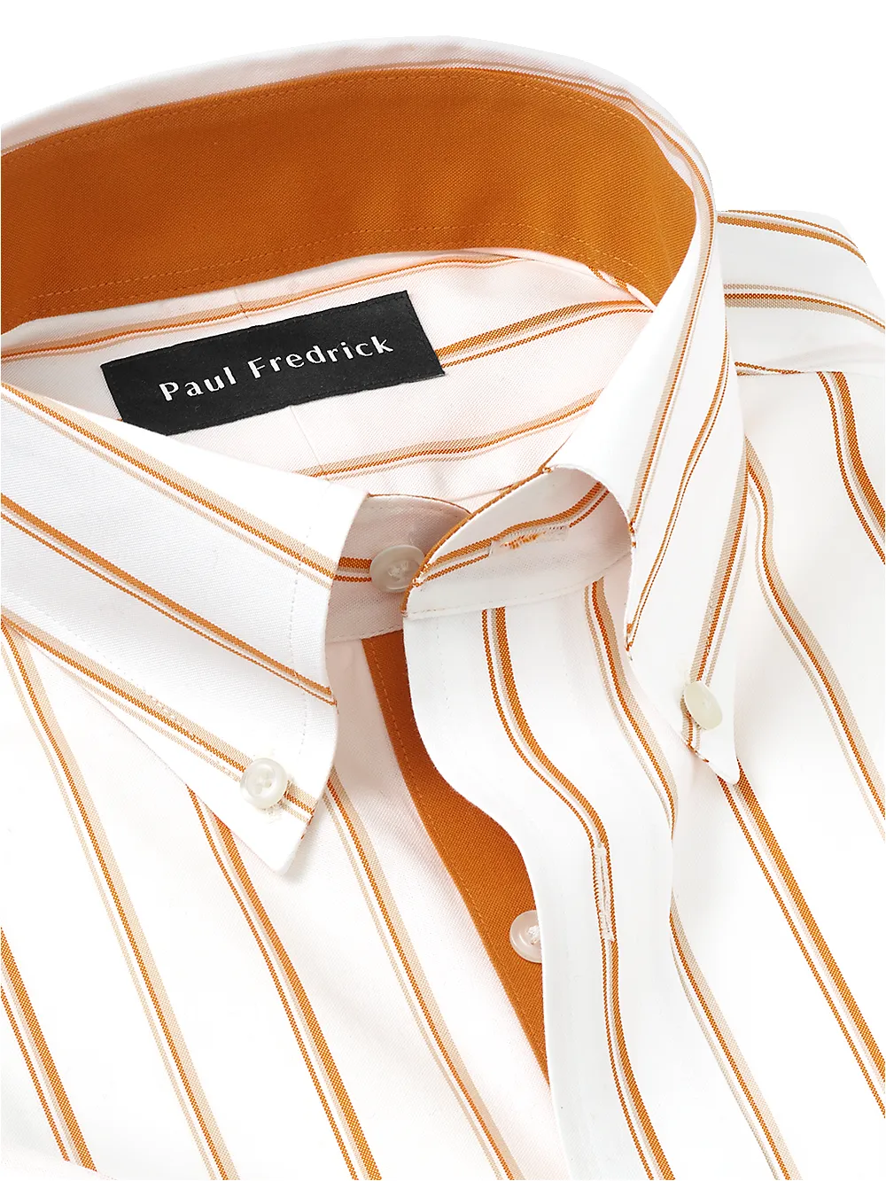 Non-Iron Cotton Stripe Dress Shirt With Contrast Trim - Melon/tan sold by Paul Fredrick product image thumbnail 3