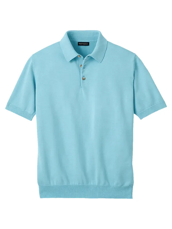 Supima Cotton Three Button Polo - Sky Blue sold by Paul Fredrick