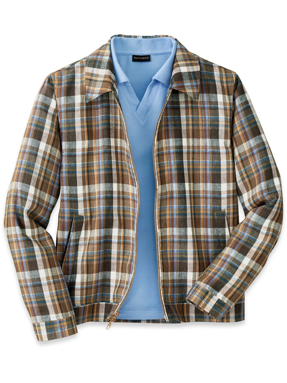 Linen Plaid Bomber Jacket sold by Paul Fredrick