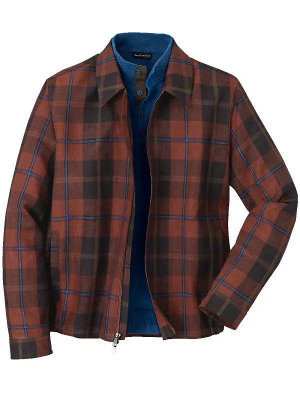 Linen Plaid Madras Bomber - Multi sold by Paul Fredrick