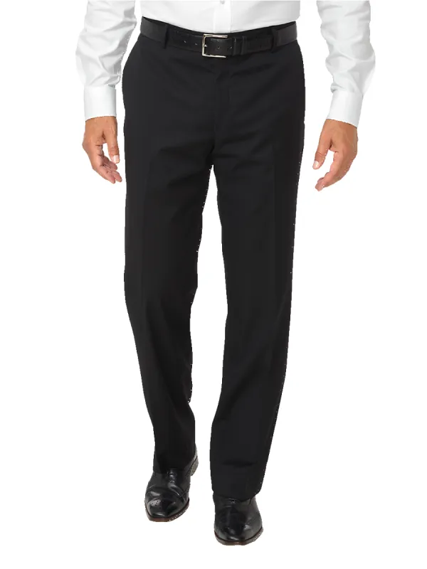 Tailored Fit Wool Gabardine Flat Front Pant - Black sold by Paul Fredrick