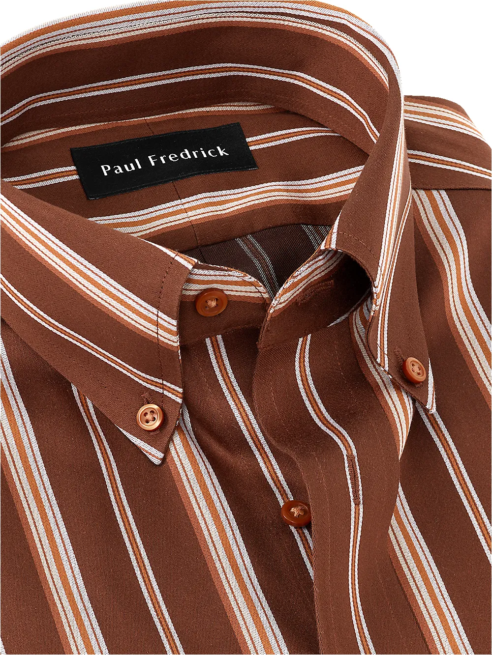 Non-Iron Cotton Stripe Dress Shirt - Brown/rust sold by Paul Fredrick product image thumbnail 3