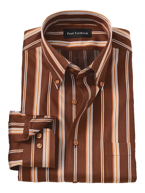 Non-Iron Cotton Stripe Dress Shirt - Brown/rust sold by Paul Fredrick