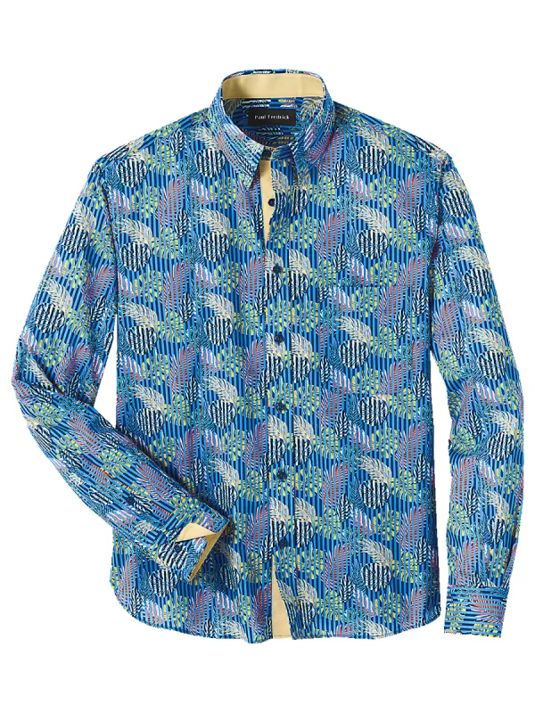Cotton Leaf Print Casual Shirt With Contrast Trim - Multi sold by Paul Fredrick