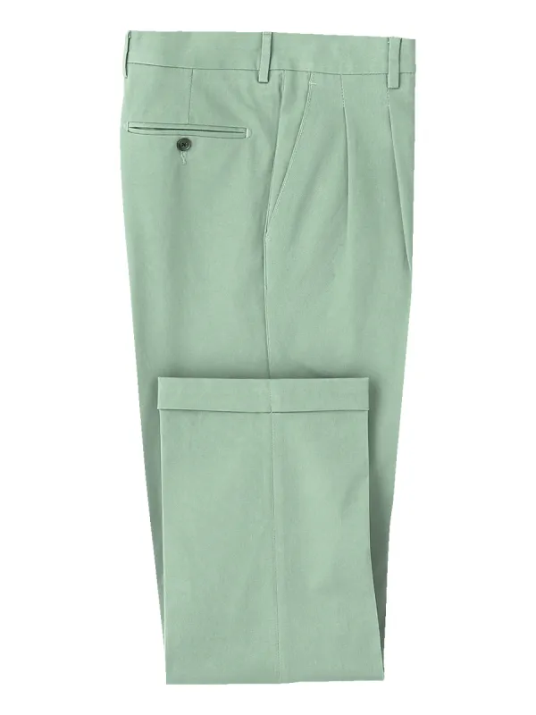 Classic Fit Cotton Stretch Twill Pleated Pants - Moss sold by Paul Fredrick