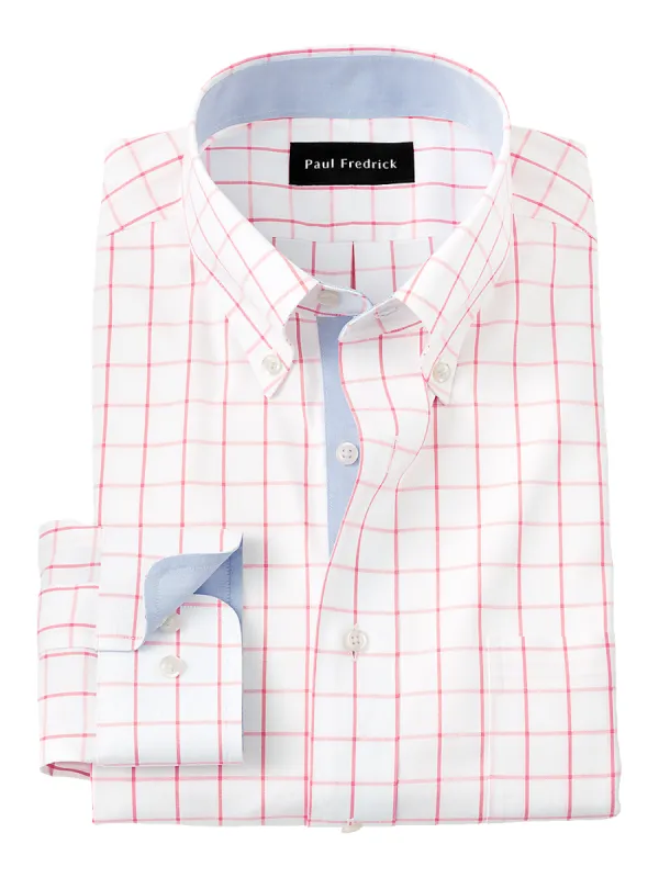 Comfort Stretch Non-Iron Check Dress Shirt With Contrast Trim - Coral sold by Paul Fredrick