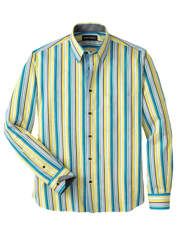 Cotton Stripe Casual Shirt With Contrast Trim - Multi sold by Paul Fredrick