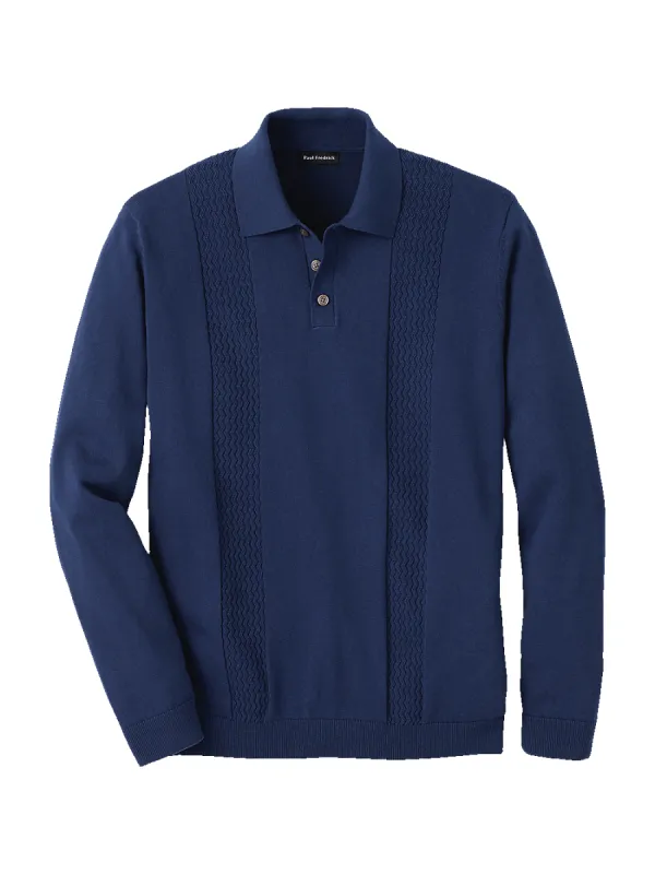 Cotton Three Button Polo - Navy sold by Paul Fredrick