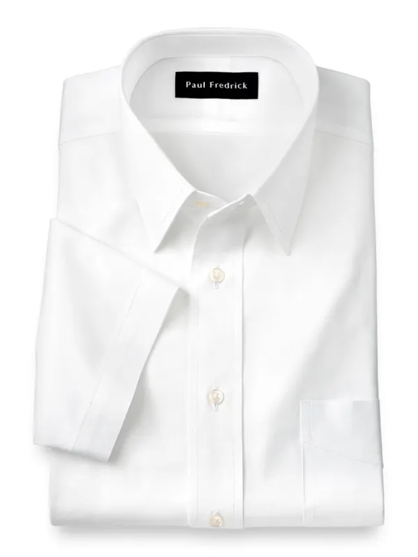 Pure Cotton Pinpoint Solid Color Straight Collar Short Sleeve Dress Shirt sold by Paul Fredrick