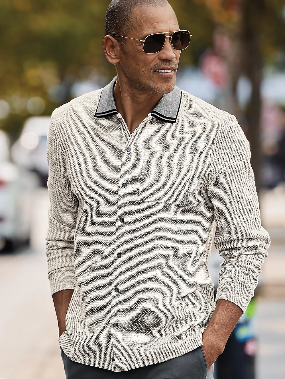 Button Front Polo With Contrast Collar - White sold by Paul Fredrick product image thumbnail 2