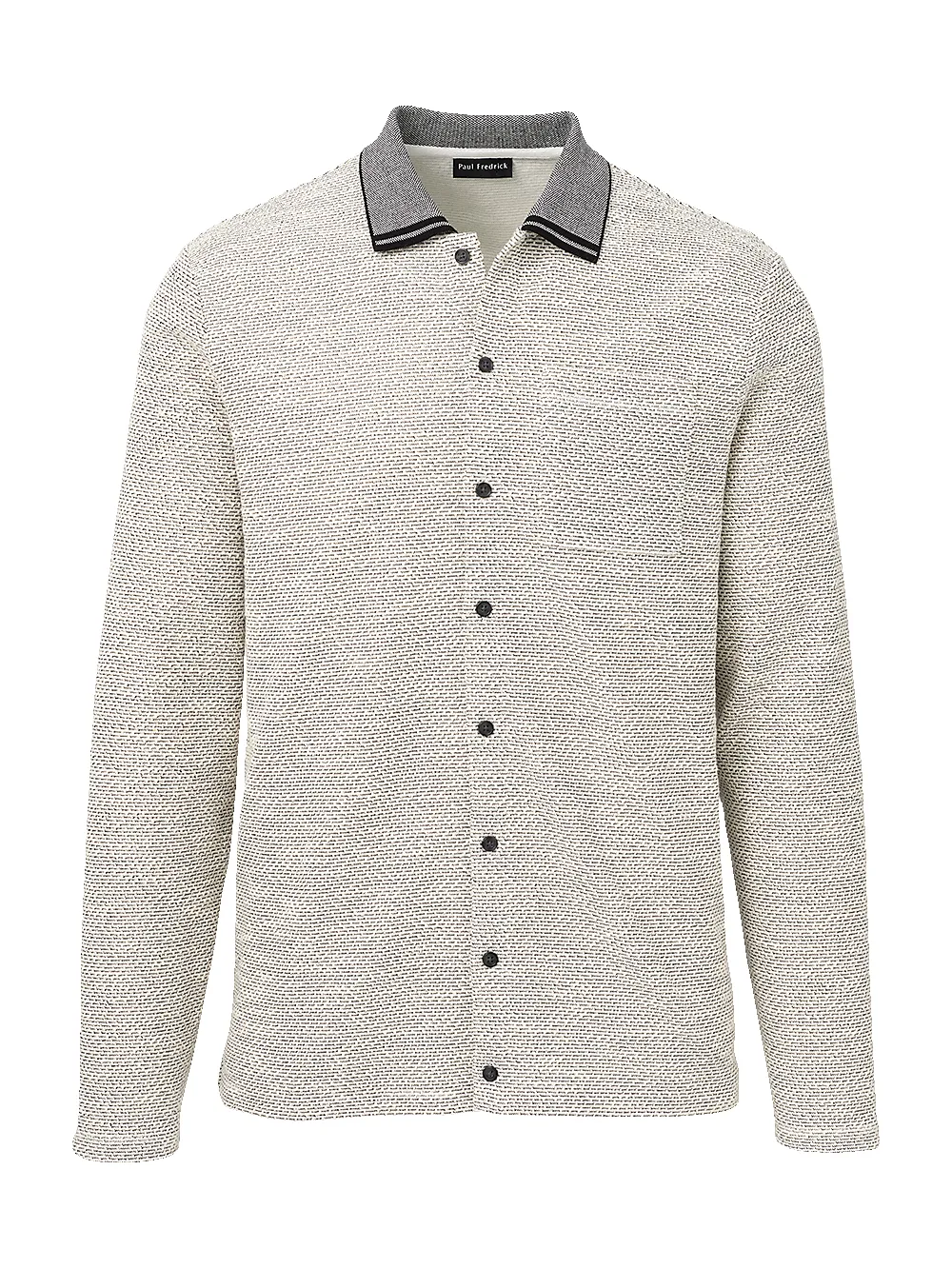 Button Front Polo With Contrast Collar - White sold by Paul Fredrick