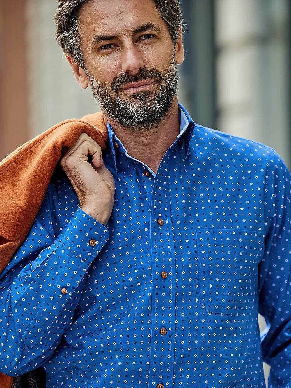 Non-Iron Cotton Diamond Print Dress Shirt With Contrast Trim - Cobalt sold by Paul Fredrick product image thumbnail 2