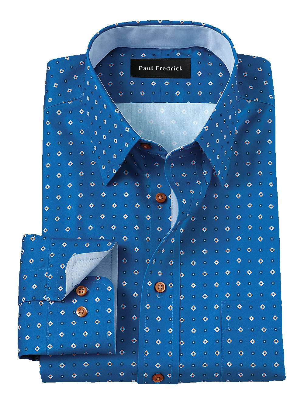 Non-Iron Cotton Diamond Print Dress Shirt With Contrast Trim - Cobalt sold by Paul Fredrick