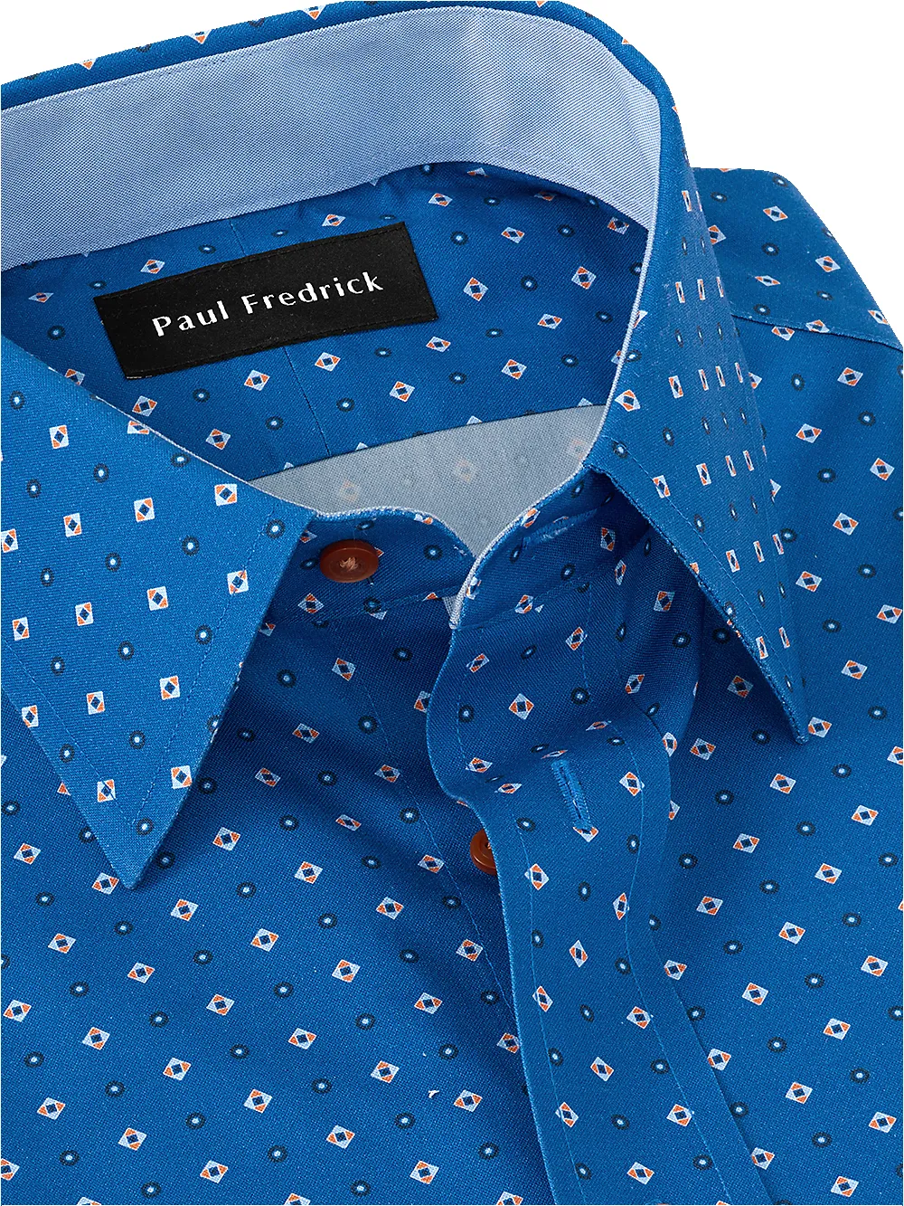 Non-Iron Cotton Diamond Print Dress Shirt With Contrast Trim - Cobalt sold by Paul Fredrick product image thumbnail 4