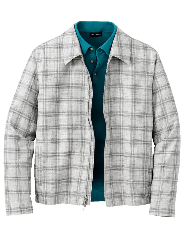 Microfiber Plaid Bomber Jacket - Light Grey sold by Paul Fredrick