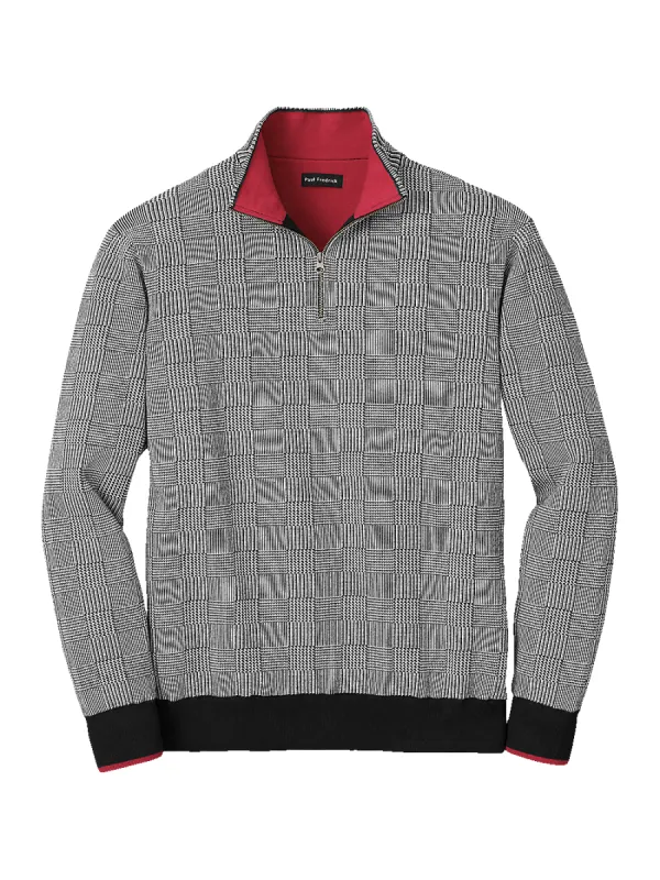 Cotton Zip Mock Neck Sweater - Black/white Glen Plaid sold by Paul Fredrick