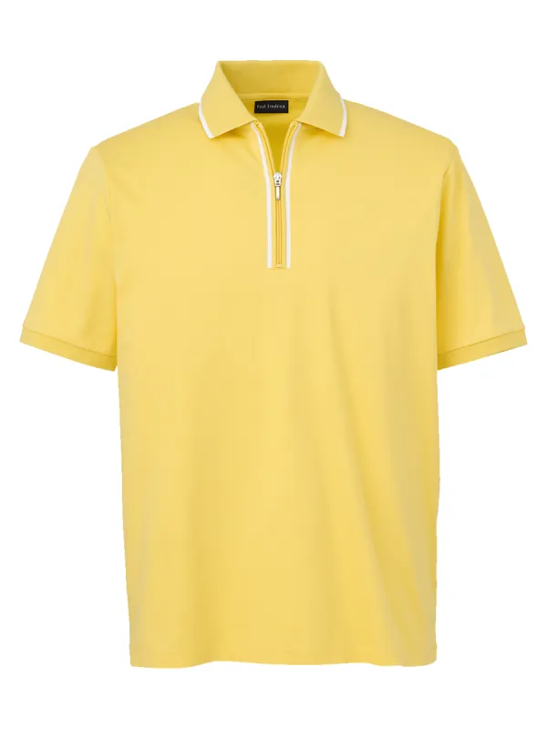 Mercerized Cotton Quarter Zip Polo - Yellow sold by Paul Fredrick