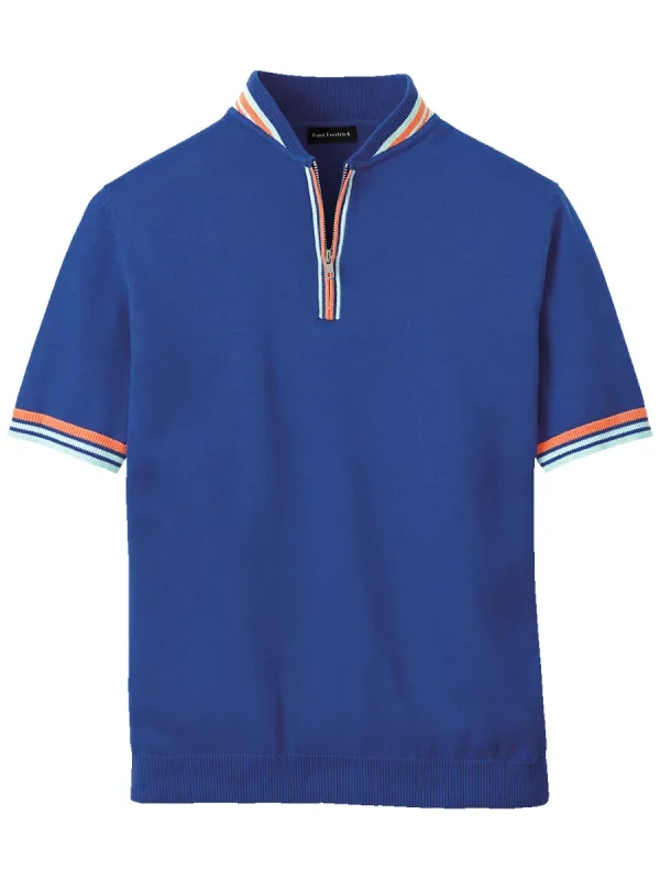 Cotton Quarter Zip Crew Neck Sweater - Blue sold by Paul Fredrick