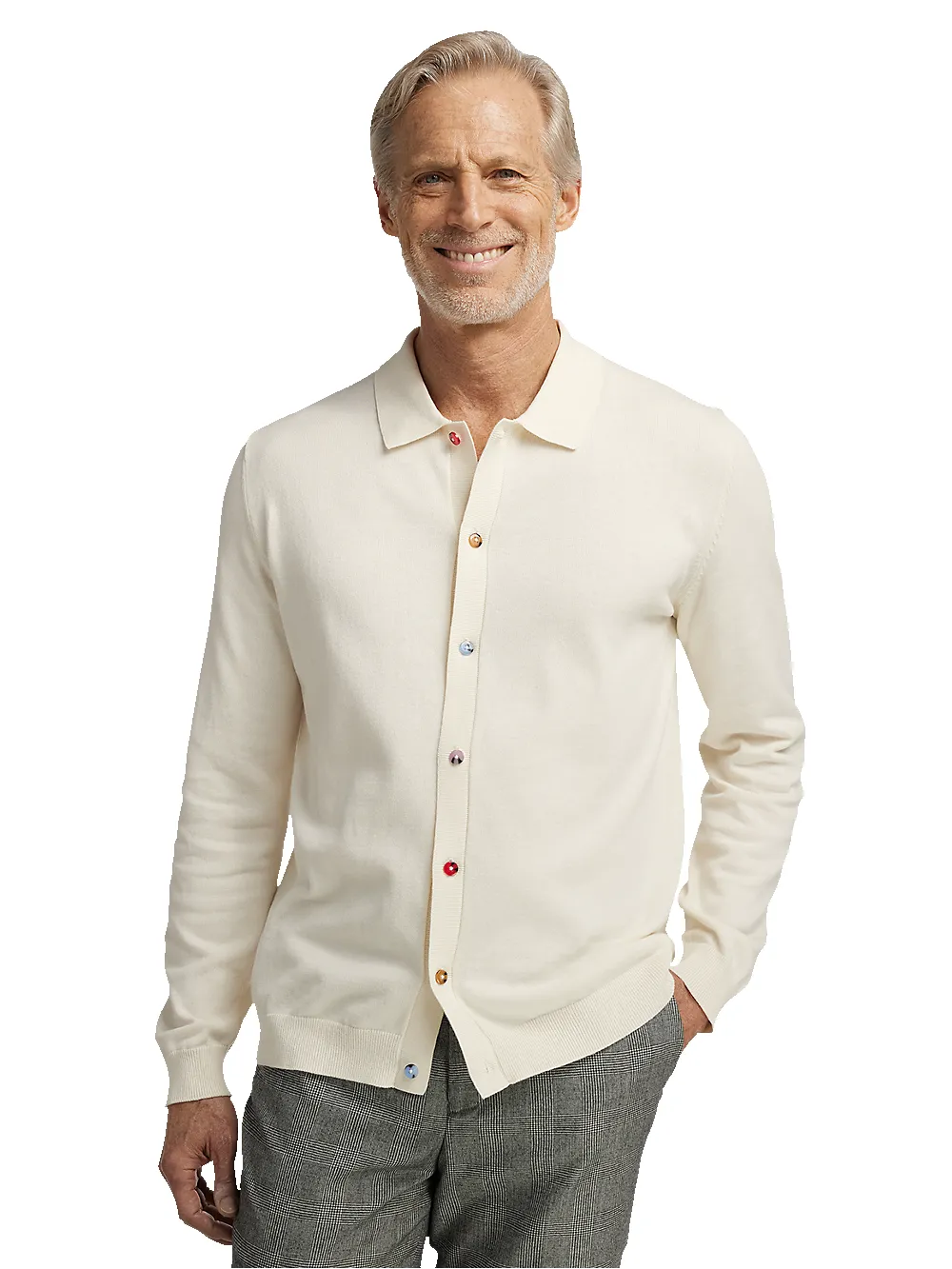 Cotton Button Front Polo - Ivory sold by Paul Fredrick product image thumbnail 2