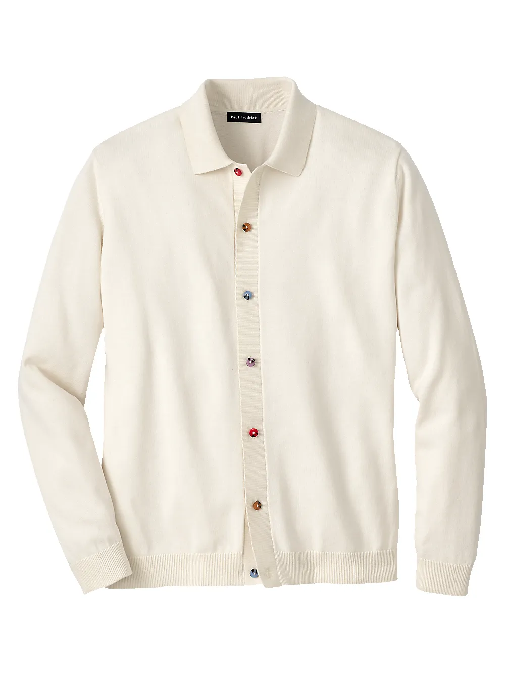 Cotton Button Front Polo - Ivory sold by Paul Fredrick