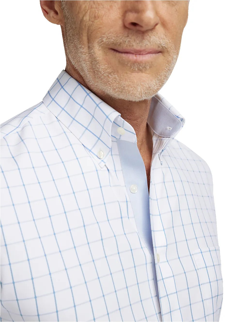 Comfort Stretch Non-Iron Check Dress Shirt With Contrast Trim - Light Blue sold by Paul Fredrick product image thumbnail 3