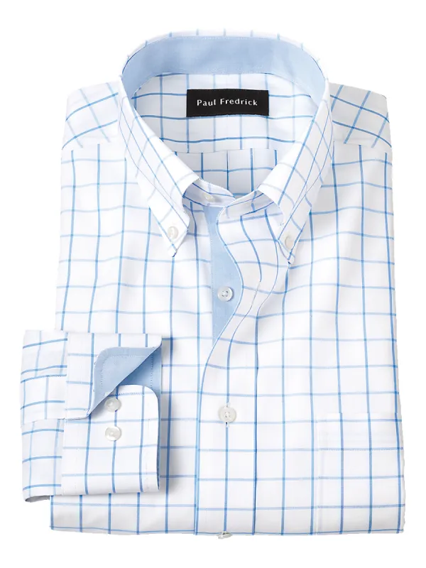 Comfort Stretch Non-Iron Check Dress Shirt With Contrast Trim - Light Blue sold by Paul Fredrick