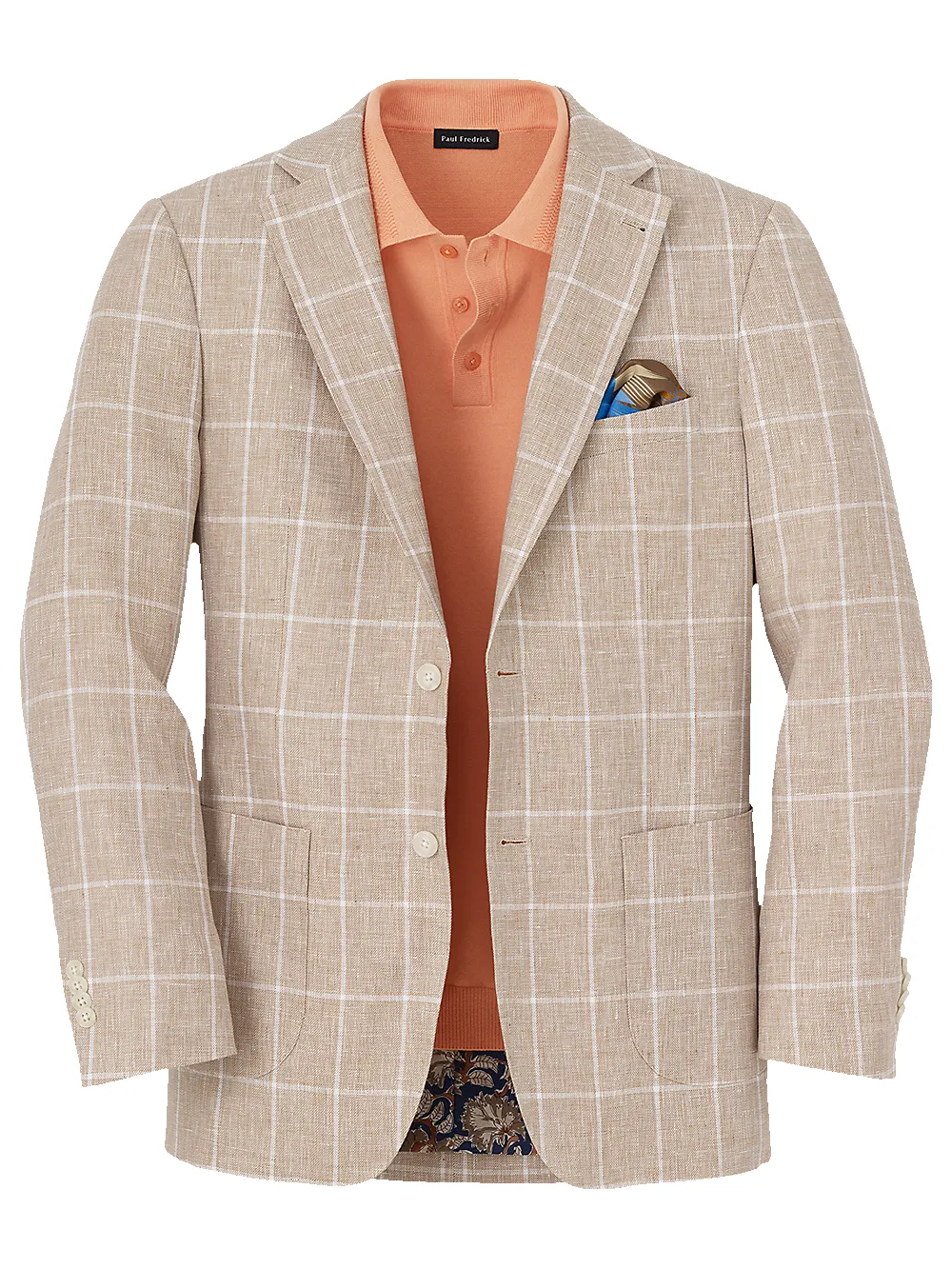 Linen Windowpane Single Breasted Notch Lapel Sport Coat - Tan sold by Paul Fredrick
