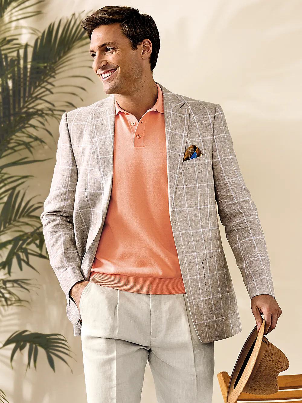 Linen Windowpane Single Breasted Notch Lapel Sport Coat - Tan sold by Paul Fredrick product image thumbnail 2