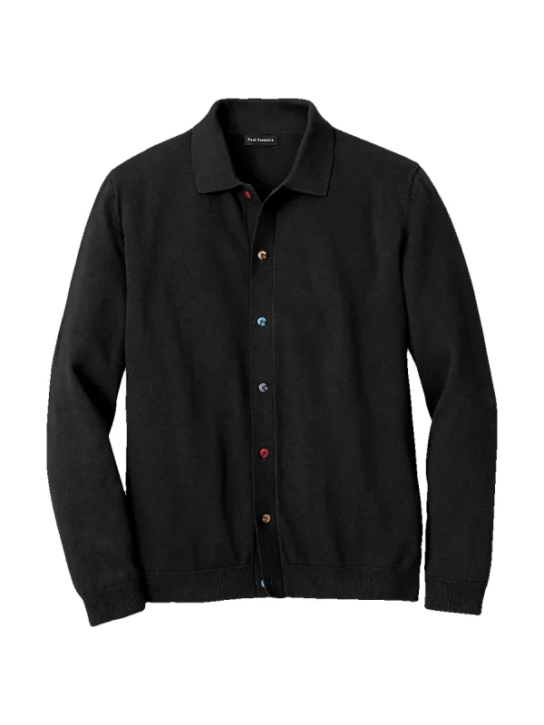 Cotton Button Front Polo - Black sold by Paul Fredrick