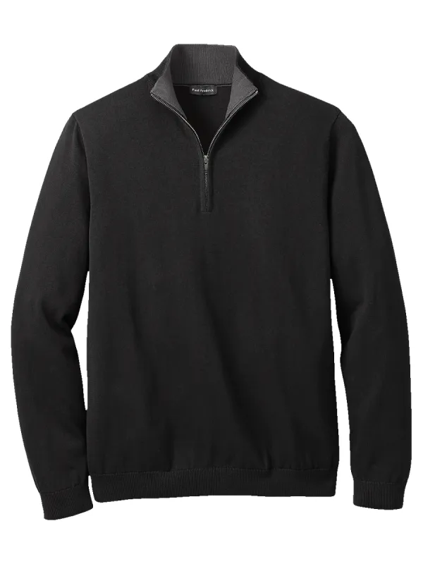 Supima Cotton Zip Mock Neck Sweater - Black sold by Paul Fredrick