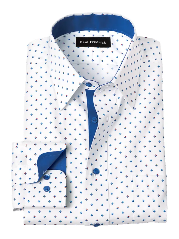 Non-Iron Cotton Diamond Print Dress Shirt With Contrast Trim - Multi sold by Paul Fredrick