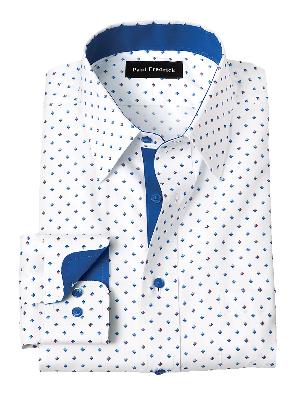 Non-Iron Cotton Diamond Print Dress Shirt With Contrast Trim - Multi sold by Paul Fredrick
