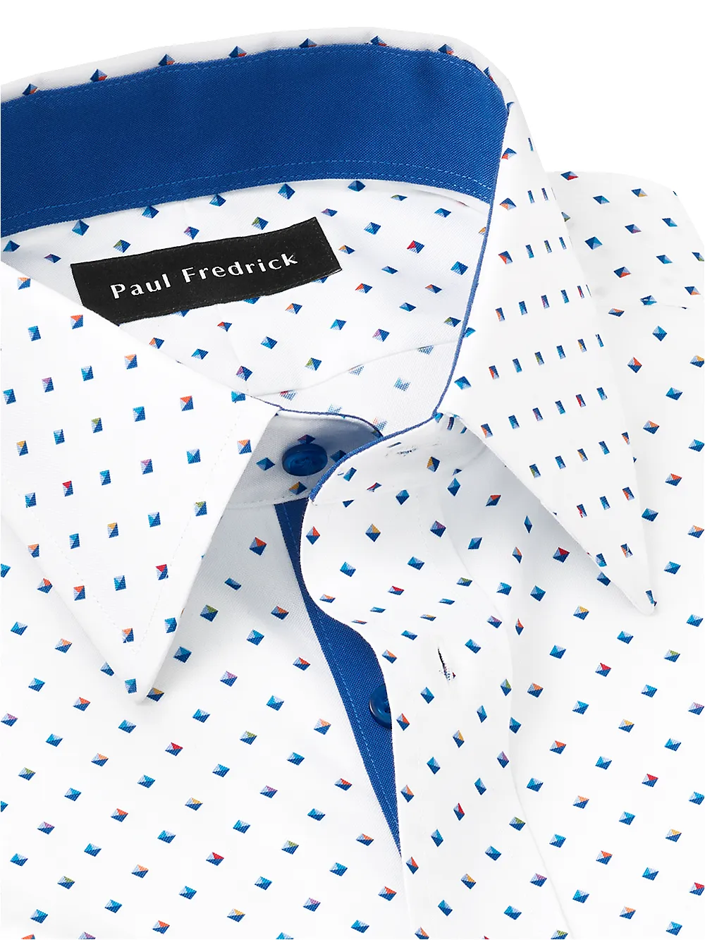 Non-Iron Cotton Diamond Print Dress Shirt With Contrast Trim - Multi sold by Paul Fredrick product image thumbnail 3
