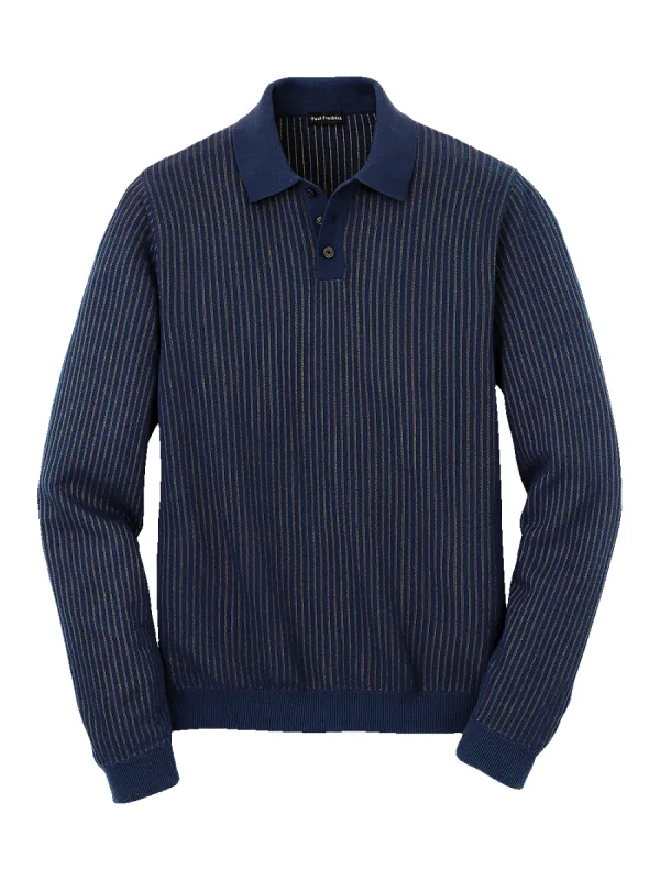 Cotton Blend Three Button Polo - Navy sold by Paul Fredrick