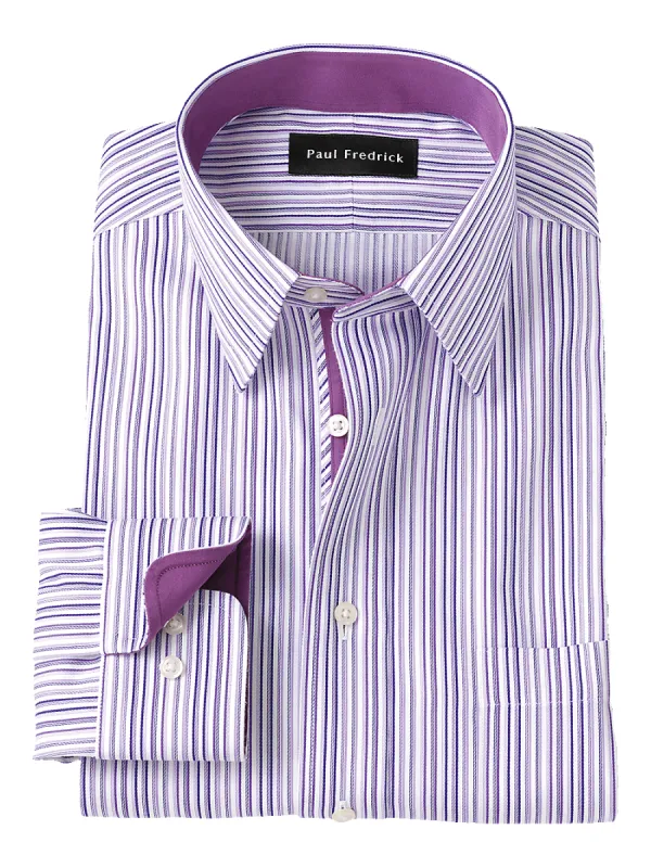 Non-Iron Cotton Stripe Dress Shirt With Contrast Trim - Purple sold by Paul Fredrick
