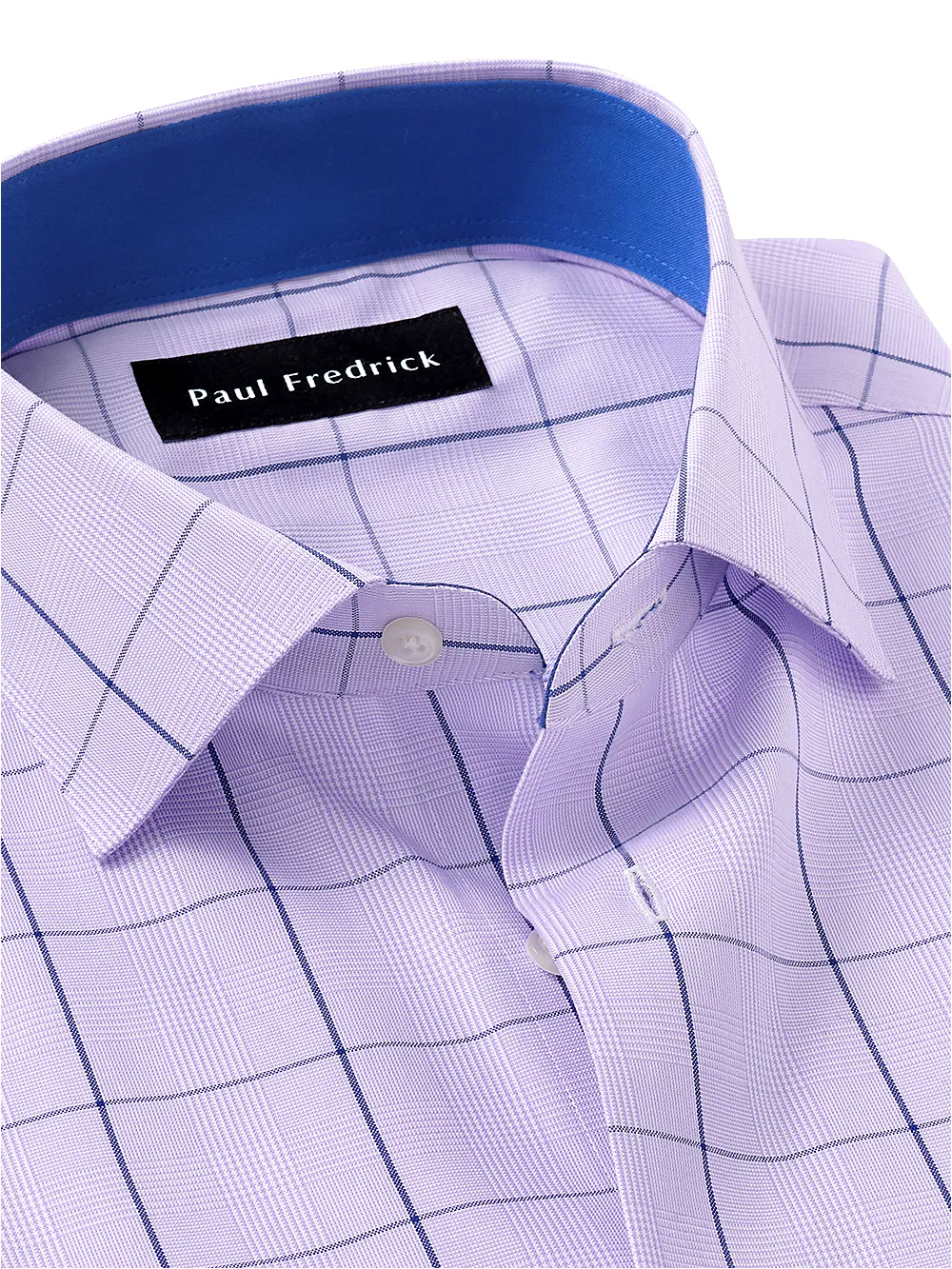 Non-Iron Cotton Check Dress Shirt With Contrast Trim - Purple sold by Paul Fredrick product image thumbnail 4
