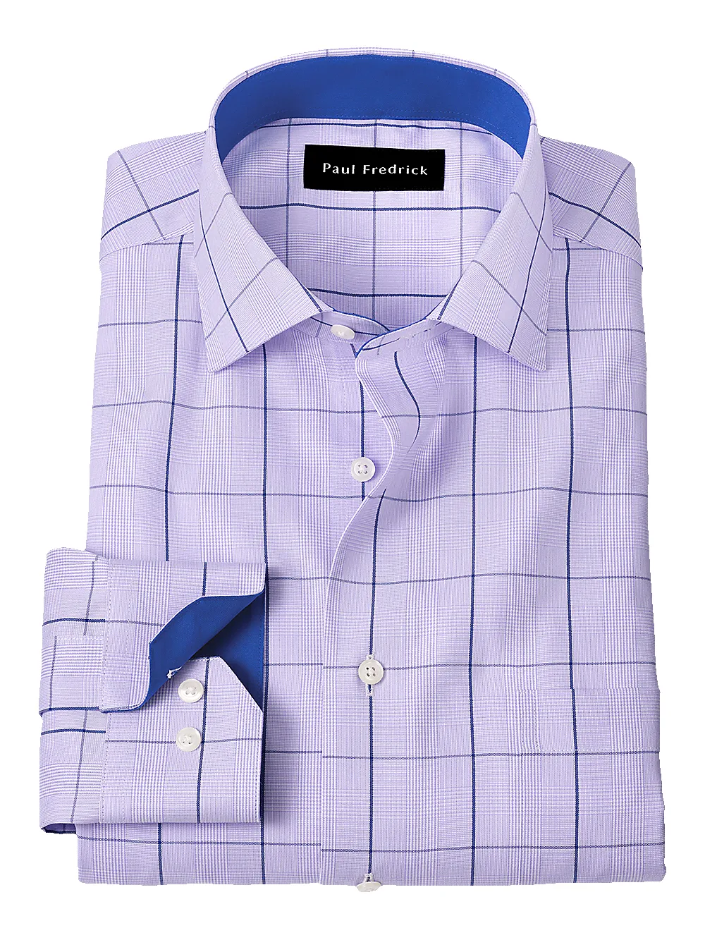 Non-Iron Cotton Check Dress Shirt With Contrast Trim - Purple sold by Paul Fredrick
