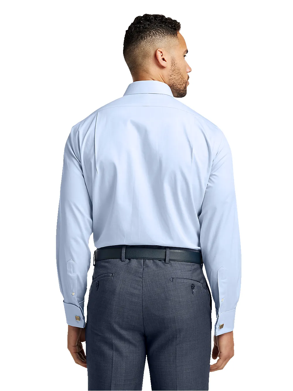 Non-Iron Cotton Pinpoint Solid Point Collar French Cuff Dress Shirt - Blue sold by Paul Fredrick product image thumbnail 5