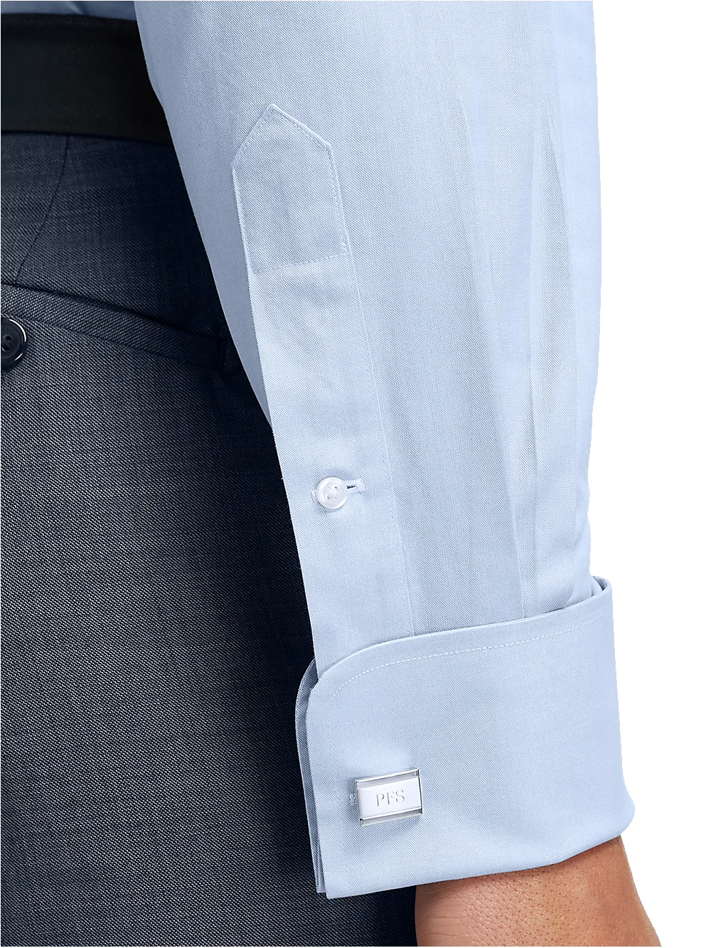 Non-Iron Cotton Pinpoint Solid Point Collar French Cuff Dress Shirt - Blue sold by Paul Fredrick product image thumbnail 4