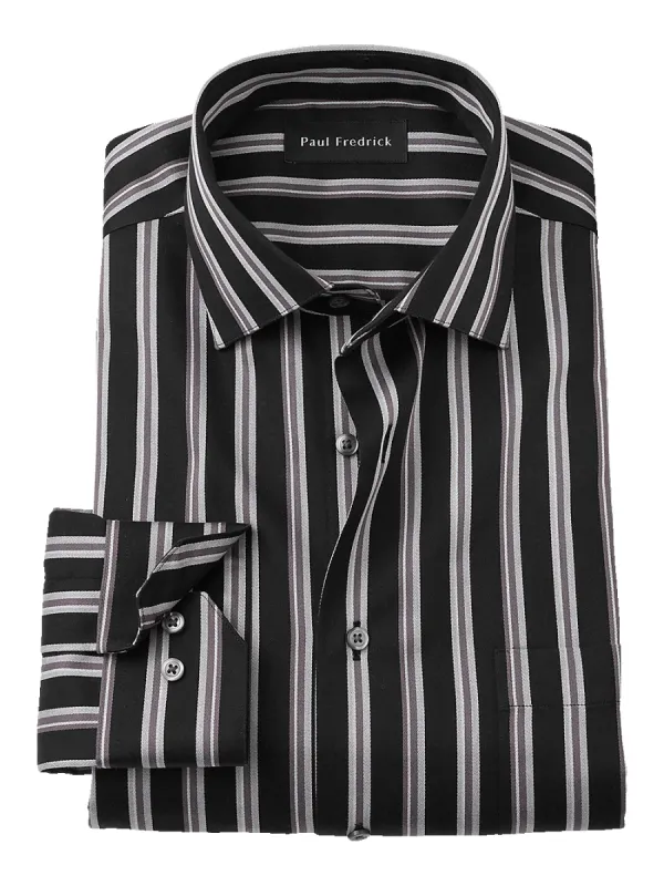 Non-Iron Cotton Stripe Dress Shirt - Black/grey sold by Paul Fredrick