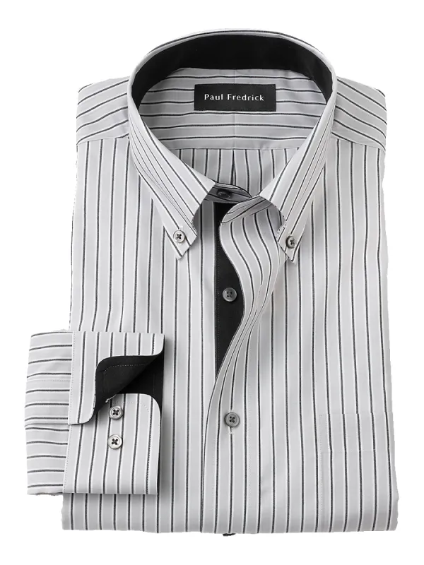Non-Iron Cotton Stripe Dress Shirt With Contrast Trim - Grey/black sold by Paul Fredrick
