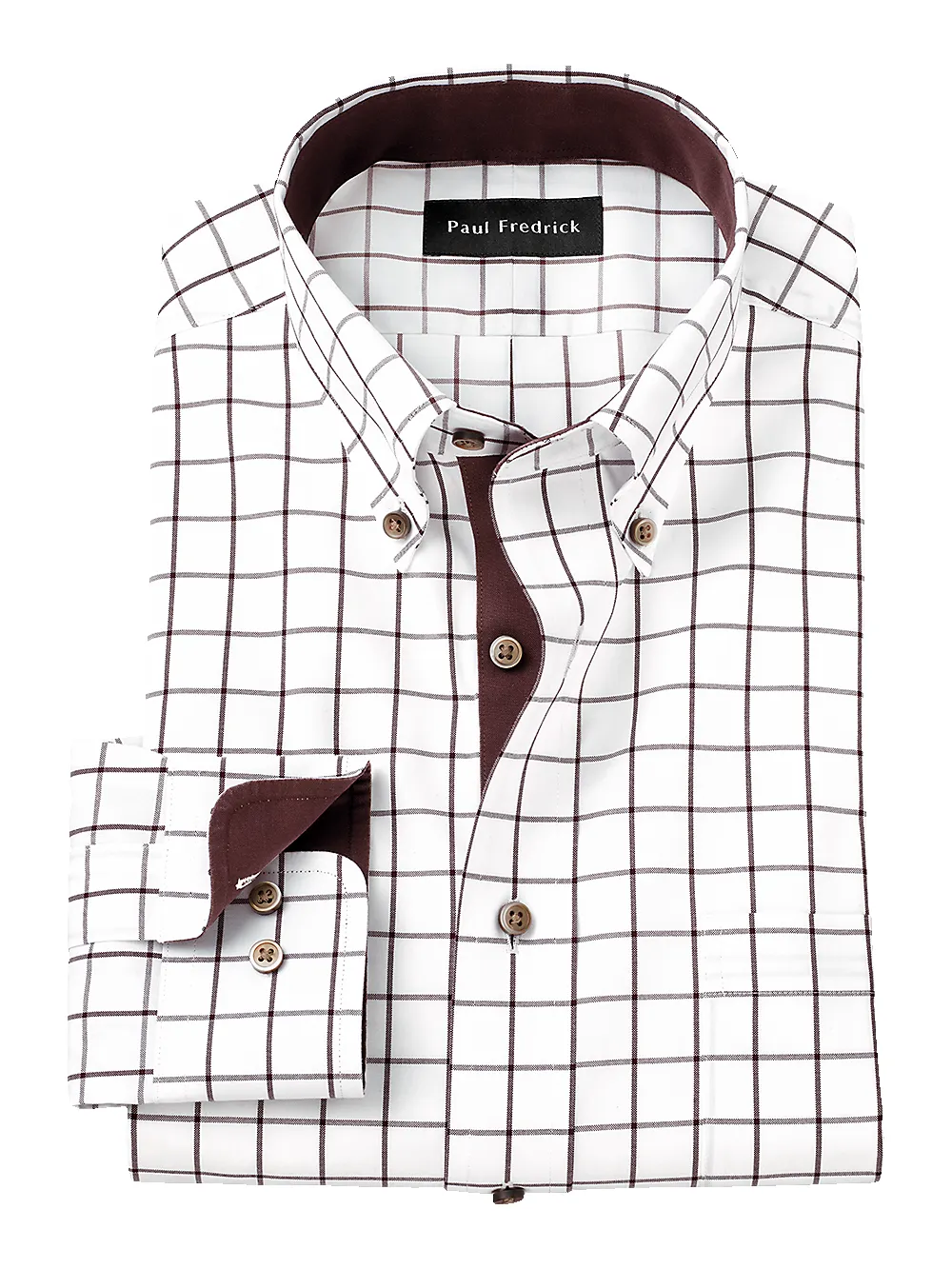 Comfort Stretch Non-Iron Check Dress Shirt With Contrast Trim - Brown sold by Paul Fredrick