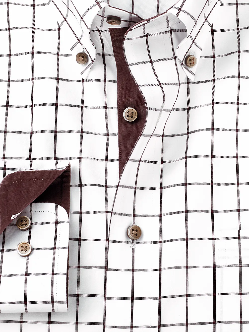Comfort Stretch Non-Iron Check Dress Shirt With Contrast Trim - Brown sold by Paul Fredrick product image thumbnail 3