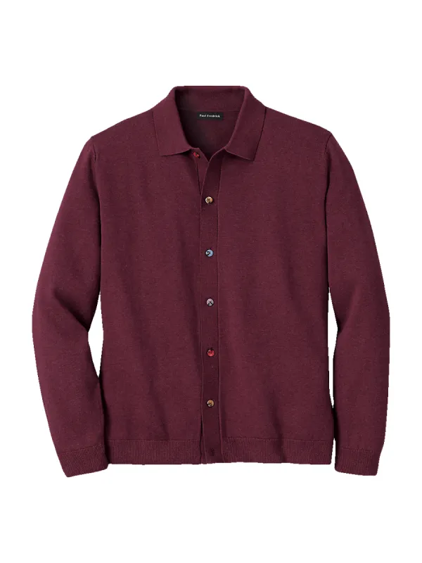 Cotton Button Front Polo - Wine sold by Paul Fredrick
