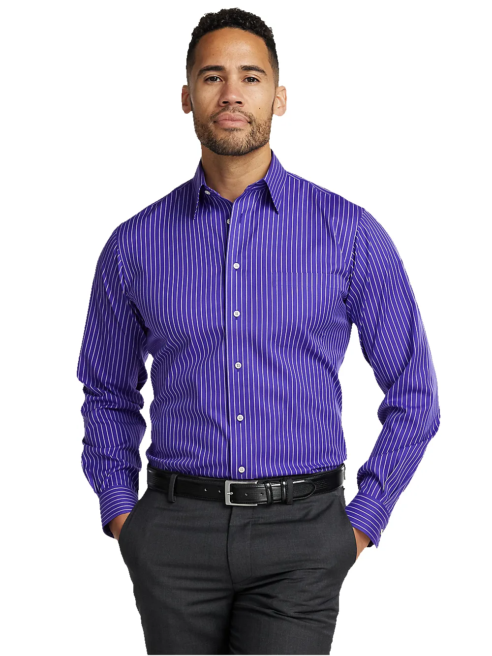 Comfort Stretch Non-Iron Stripe Dress Shirt - Purple sold by Paul Fredrick product image thumbnail 2