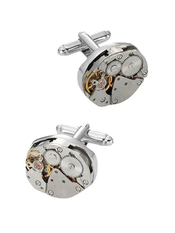 Oval Watch Movement Cufflinks - Silver/gold sold by Paul Fredrick