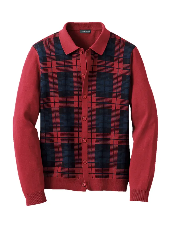 Cotton Button Front Polo - Red sold by Paul Fredrick