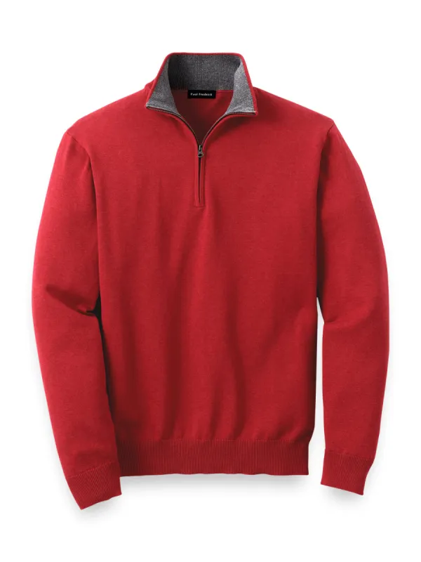 Supima Cotton Zip Mock Neck Sweater - Red sold by Paul Fredrick