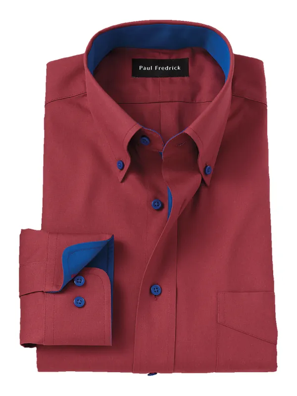 Non-Iron Cotton Solid Dress Shirt With Contrast Trim - Brick sold by Paul Fredrick